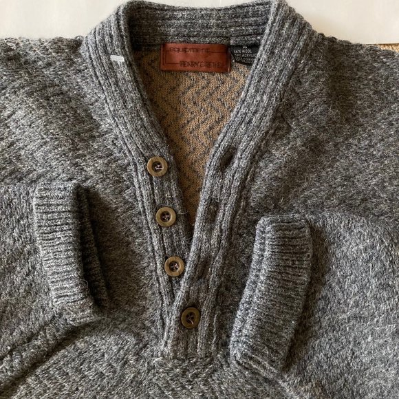 VTG Henry Grethel Herringbone Knit Wool Blend Relax Fit Grey Pullover M 4-Button - Picture 6 of 16